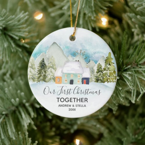 Our First Christmas Together Pine Forest Ceramic Ornament
