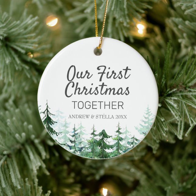 Our First Christmas Together Pine Tree Ceramic Ornament (Tree)
