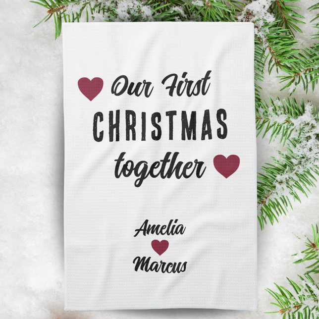 Our First Christmas Together Red Hearts  Kitchen Towel (Creator Uploaded)