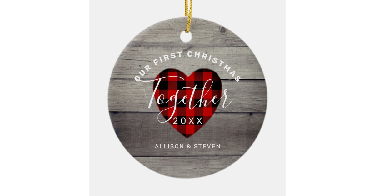Our First Christmas Together Rustic Personalized Ceramic Ornament | Zazzle