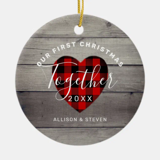 Our First Christmas Together Rustic Personalized Ceramic Ornament | Zazzle