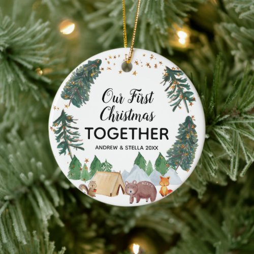 Our First Christmas Together Rustic Woodland Ceramic Ornament