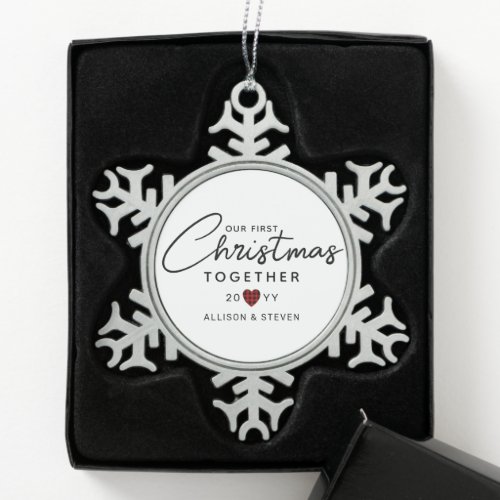 Our First Christmas Together Script Personalized Snowflake Pewter Christmas Ornament