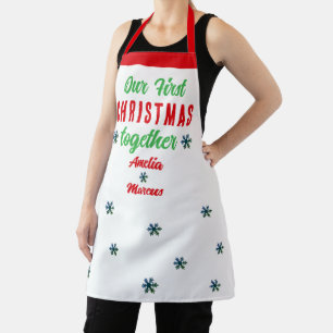 Our First Christmas Together Snowflakes Couple Apron