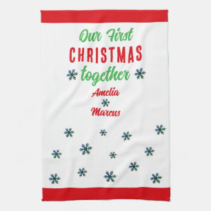 Our First Christmas Together Snowflakes Couple Kitchen Towel