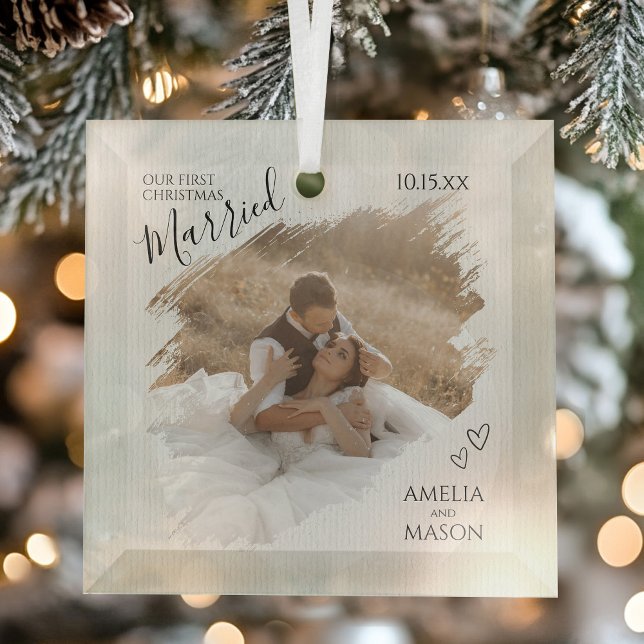 Our First Christmas Together Wedding Photo Glass Ornament (Our First Christmas Together Wedding Photo Glass Ornament)