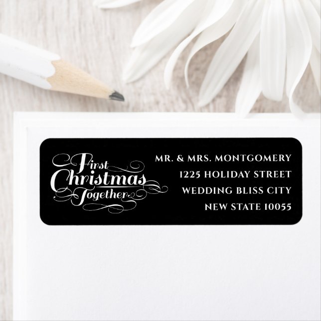 Our First Christmas Together White Script Address Label (Insitu)
