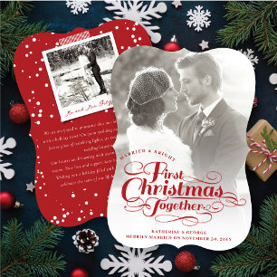 Our First Christmas Together White Script Photo Holiday Card