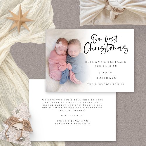Our First Christmas Twin Babies Custom Photo Holiday Card
