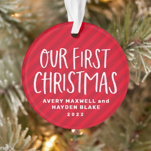 Our first Christmas twin babies red holiday photo Ornament