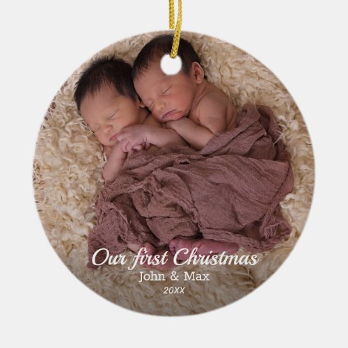 Our First Christmas Twin Baby Photo Ceramic Ornament