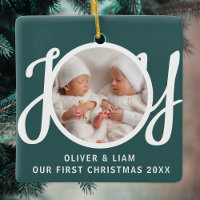 Our First Christmas Twins Photo Green Keepsake
