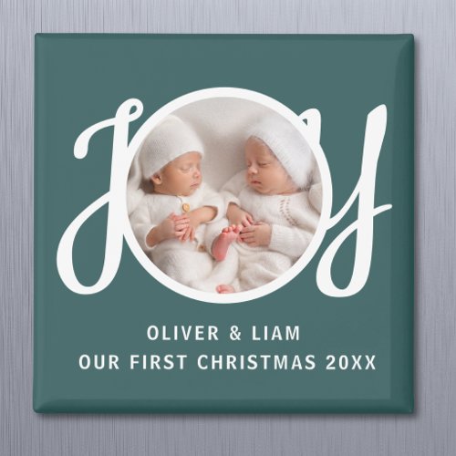 Our First Christmas Twins Photo Green Keepsake Magnet