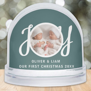 Our First Christmas Twins Photo Green Keepsake Snow Globe