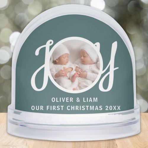 Our First Christmas Twins Photo Green Keepsake Snow Globe