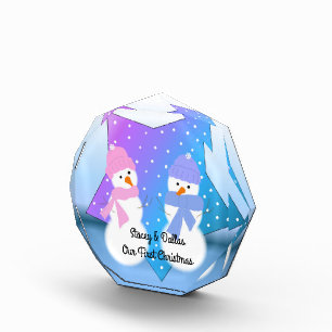 Our First Christmas Two Snowmen Photo Block