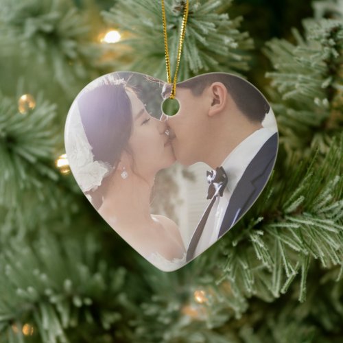 Our First Christmas Wedding Photo Ceramic Ornament