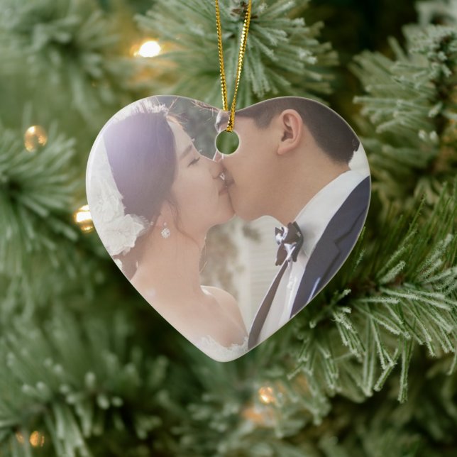 Our First Christmas Wedding Photo Ceramic Ornament (Tree)