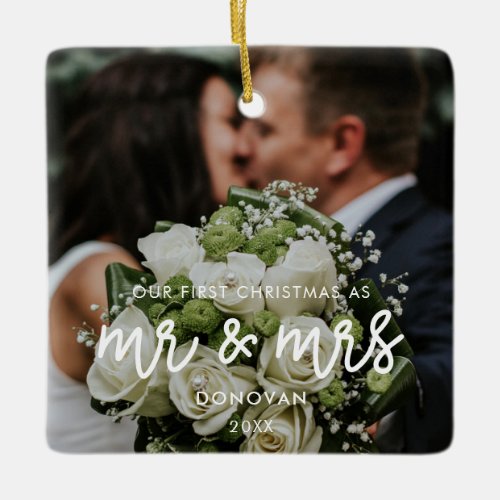 Our First Christmas wedding photo Ceramic Ornament