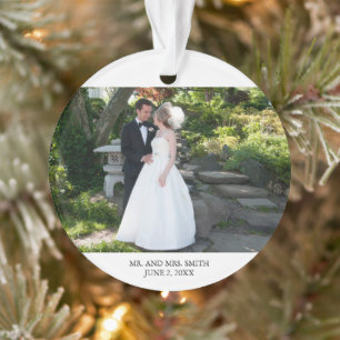 Our First Christmas Wedding Photo Elegant Script Ornament