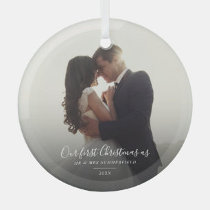 Our First Christmas Wedding Photo Keepsake Holiday Glass Ornament