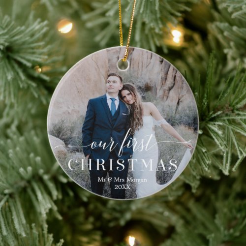 Our First Christmas Wedding Photo Ornament
