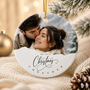 Our First Christmas Winter Photo Couple  Ceramic Ornament