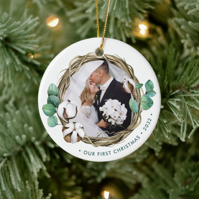 Our First Christmas | Winter Wreath Ceramic Ornament (Tree)
