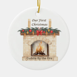 Our First Christmas with a Fireplace on a Ceramic Ornament