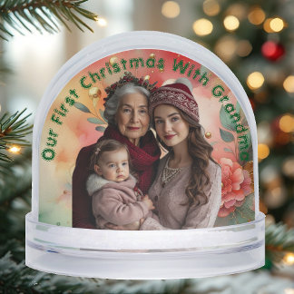 Our First Christmas with Grandma Cute Family Photo Snow Globe