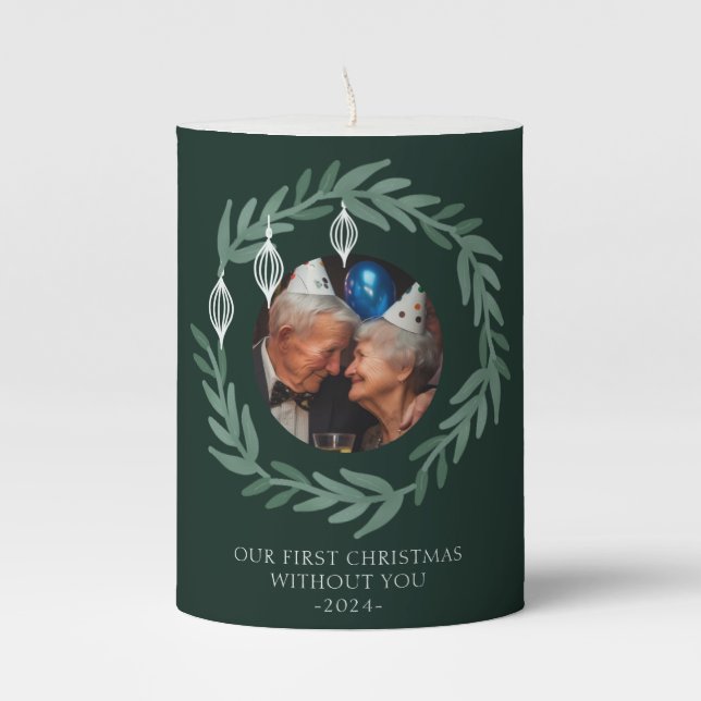 Our First Christmas Without You Custom Memorial Pillar Candle (Front)