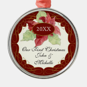 Our First ChristmasTogether Poinsettia Personalize Metal Ornament