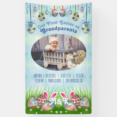 Our First Easter as Grandparents Baby Blue Photo Banner
