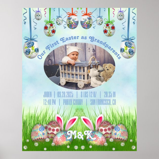 Our First Easter as Grandparents Baby Blue Photo Poster (Front)