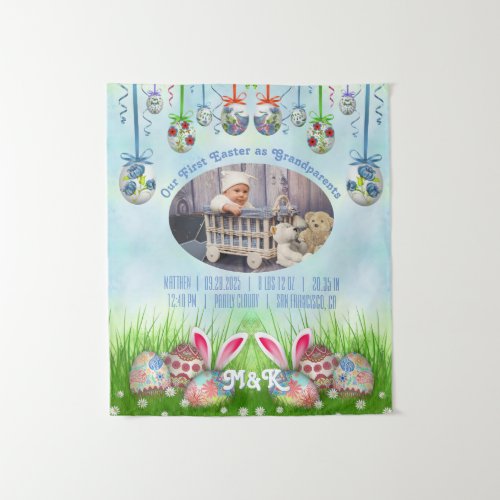 Our First Easter as Grandparents Baby Blue Photo Tapestry