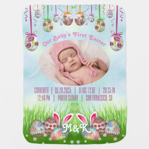 Our First Easter as Grandparents Baby Pink Photo Baby Blanket