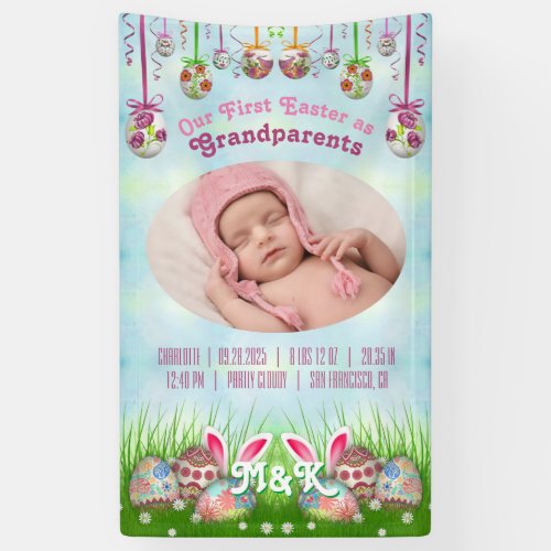 Our First Easter as Grandparents Baby Pink Photo Banner