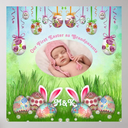 Our First Easter as Grandparents Baby Pink Photo Poster