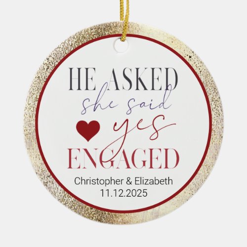 Our First Engaged Christmas Ceramic Ornament