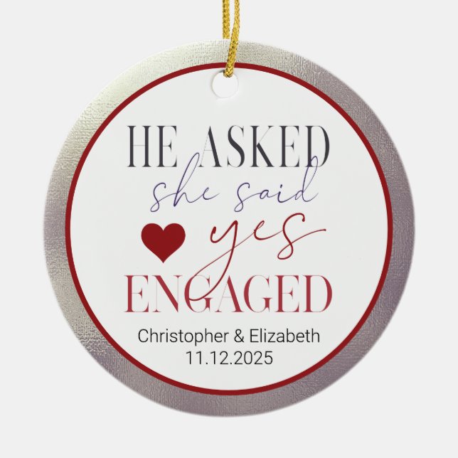Our First Engaged Christmas Ceramic Ornament (Front)