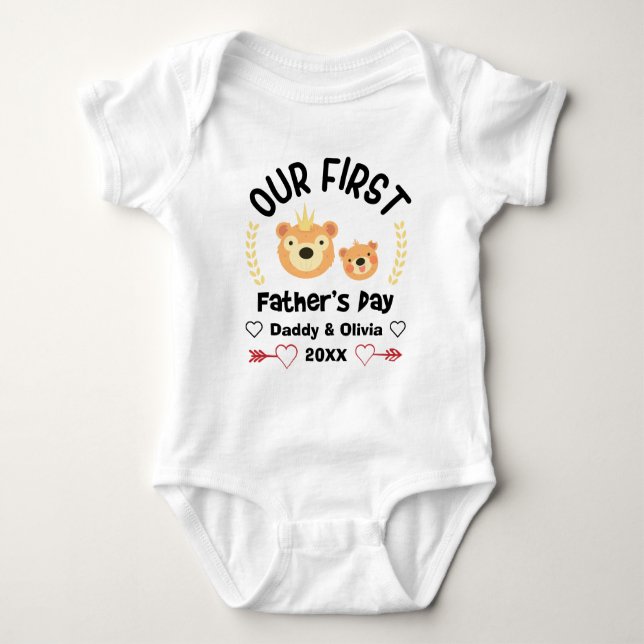 Our First Fathers Day 2023, Personalized Names Baby Bodysuit (Front)