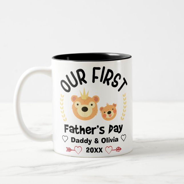 Our First Fathers Day 2023, Personalized Names Two-Tone Coffee Mug (Left)