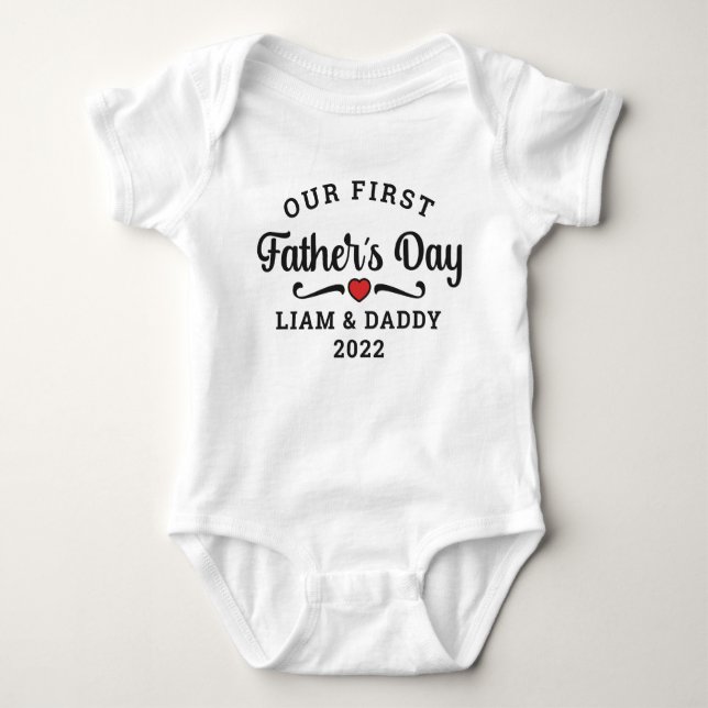 Our First Fathers Day Baby and Daddy Name Baby Bodysuit (Front)