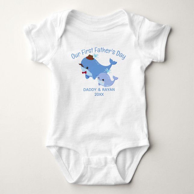 Our First Father's Day Baby Blue Whale,custom name Baby Bodysuit (Front)