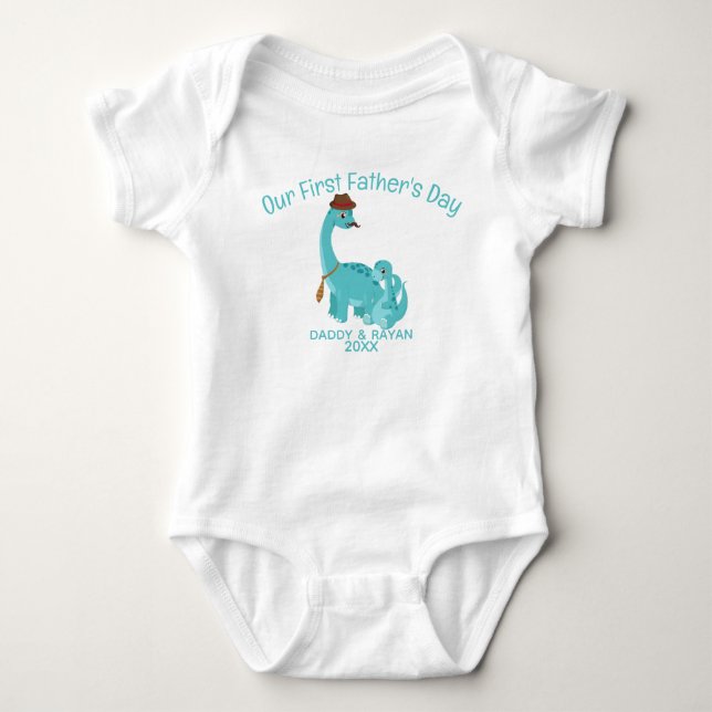 Our First Father's Day, Baby Dinosaurs custom name Bodysuit (Front)
