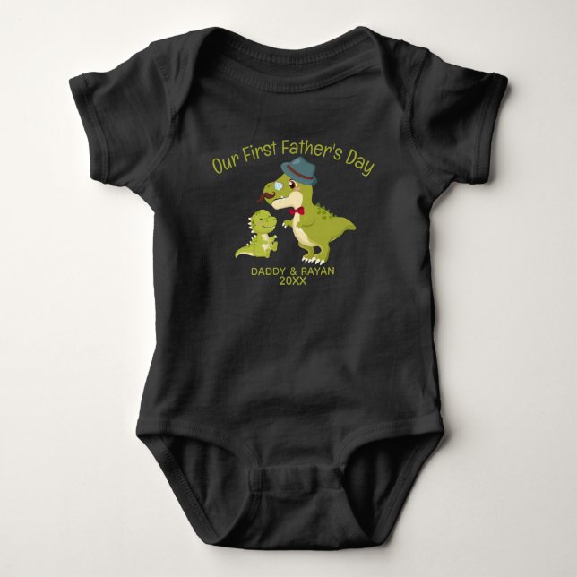 Our First Father's Day, Baby Dinosaurs custom year Baby Bodysuit (Front)