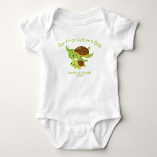 Our First Father's Day, Baby Turtle custom name Baby Bodysuit