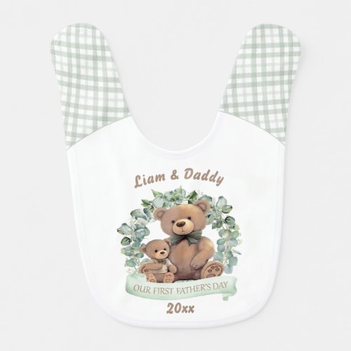Our First Fathers day Cute Bears Boy Baby Bib