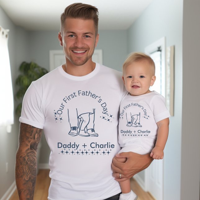 Our First Father's Day, Father/ baby standing Baby T-Shirt (Matching Daddy and me t-shirts for Father's day. Our First father's day!)