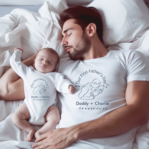 Our First Fathers Day Father holding new baby T_Shirt